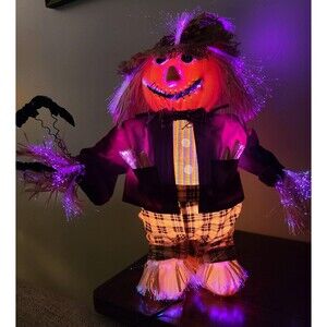 Fiber Optic Standing Scarecrow Pumpkin Head Fiber Optic 16"
